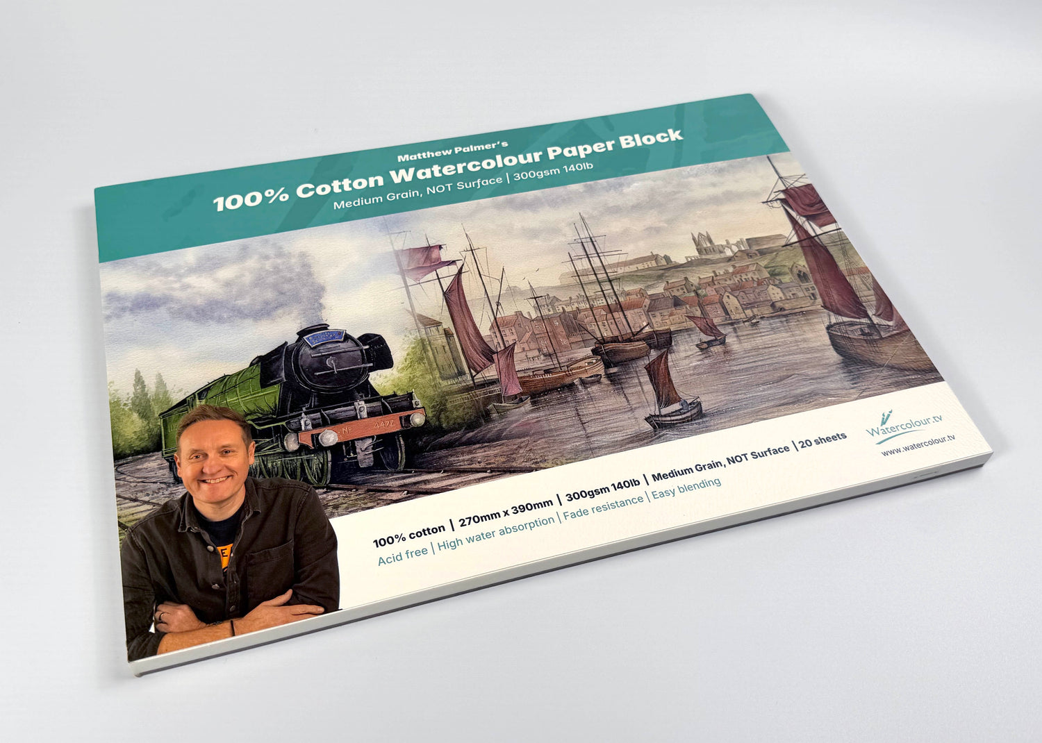 NEW & EXCLUSIVE – Matthew Palmer’s 100% Cotton Premium Watercolour Paper Block – 270mm x 390mm. 300gsm. NOT Surface. 20 Sheet BLOCK + FREE Video Lesson