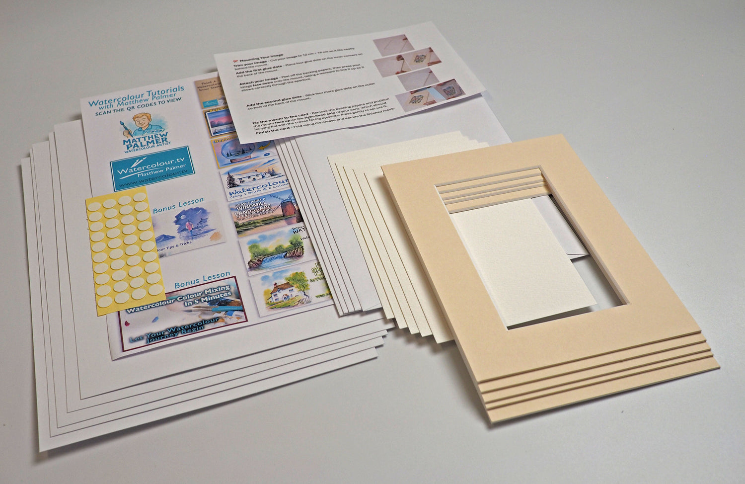 Pack of 5. Matthew Palmer, Prestige Mount Greetings Cards with 100% Cotton Watercolour Paper 300gsm x5 + 9 Free Video Lessons
