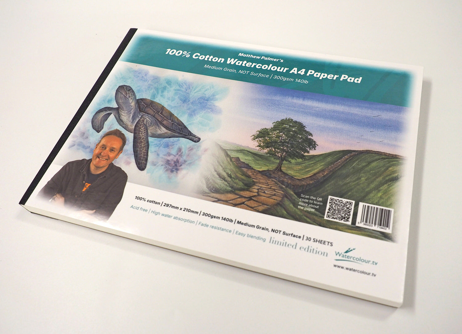Limited Edition - 30 Sheet Pad Of Matthew Palmer 100% COTTON A4 Size - Premium Watercolour Paper Pad 300gsm Medium Grain + FREE Video Lesson