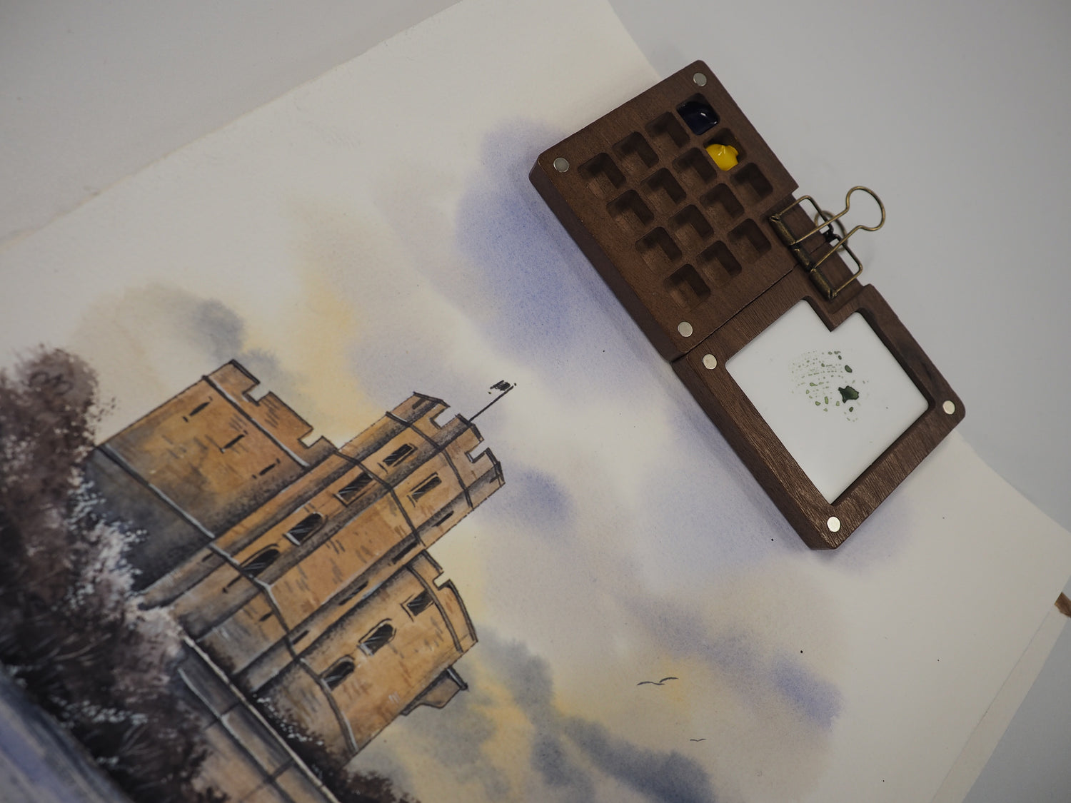 Limited Watercolour.Tv Launch Edition - Mini Walnut, Wooden Travel Watercolour Palette