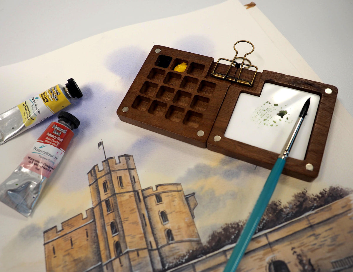 Prestige Limited Edition, Watercolour.Tv, Engraved - Mini Walnut, Wooden Watercolour Palette + Free Video Lesson