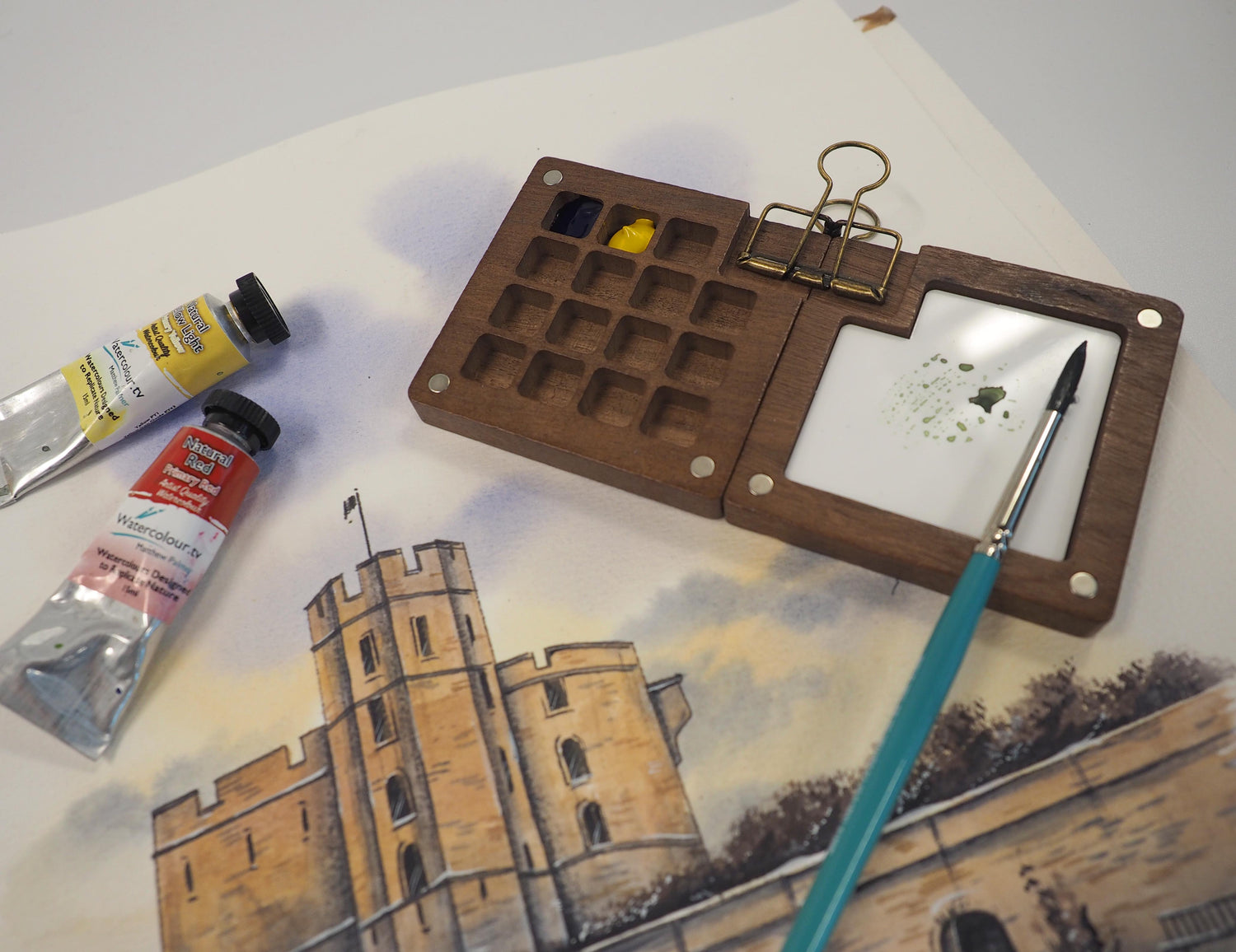 Limited Watercolour.Tv Launch Edition - Mini Walnut, Wooden Travel Watercolour Palette