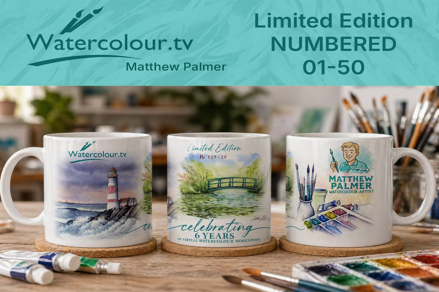 Limited Edition – Anniversary Watercolour.Tv & Matthew Palmer Artist Mug – NUMBERED 01-50