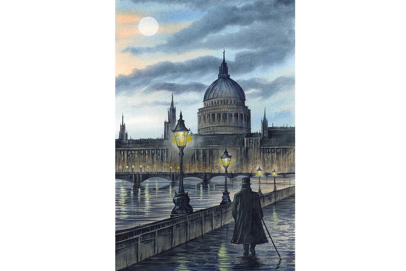 Victorian London By Night. Original Watercolour By Matthew Palmer