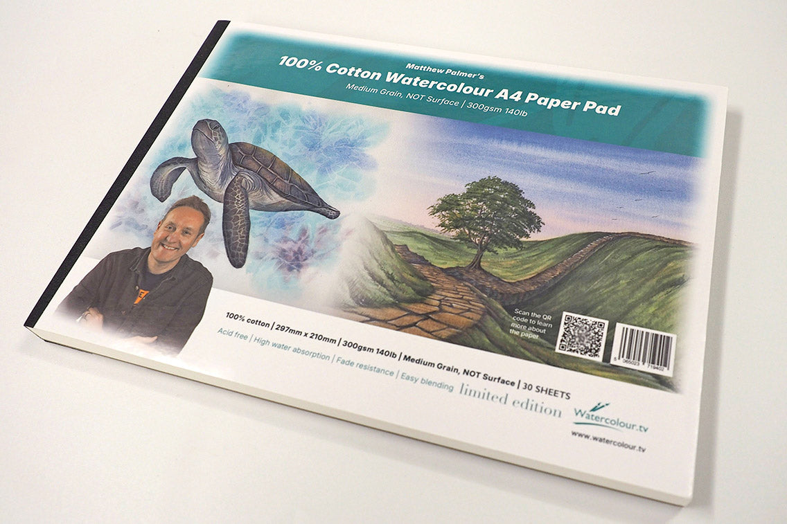 Limited Edition - 30 Sheet Pad Of Matthew Palmer 100% COTTON A4 Size - Premium Watercolour Paper Pad 300gsm Medium Grain + FREE Video Lesson